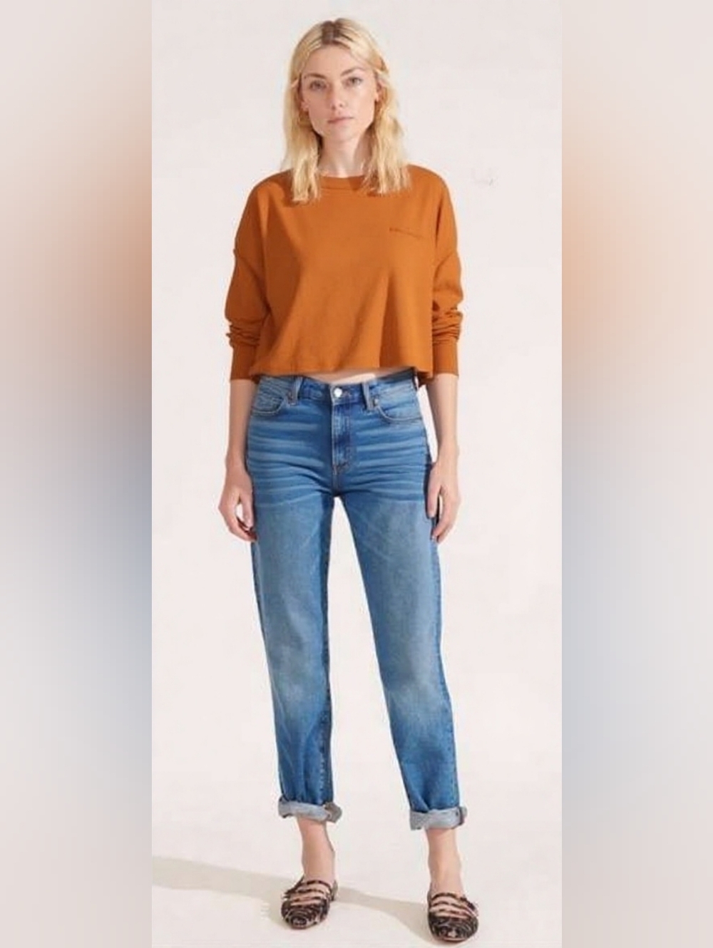 Outdoor Voices Burnt Orange Cropped Crewneck Sweatshirt Size Large